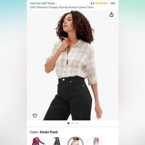 COPY - Gap Womens drapery flannel button down shirt. Small tall. Khaki plaid. E…